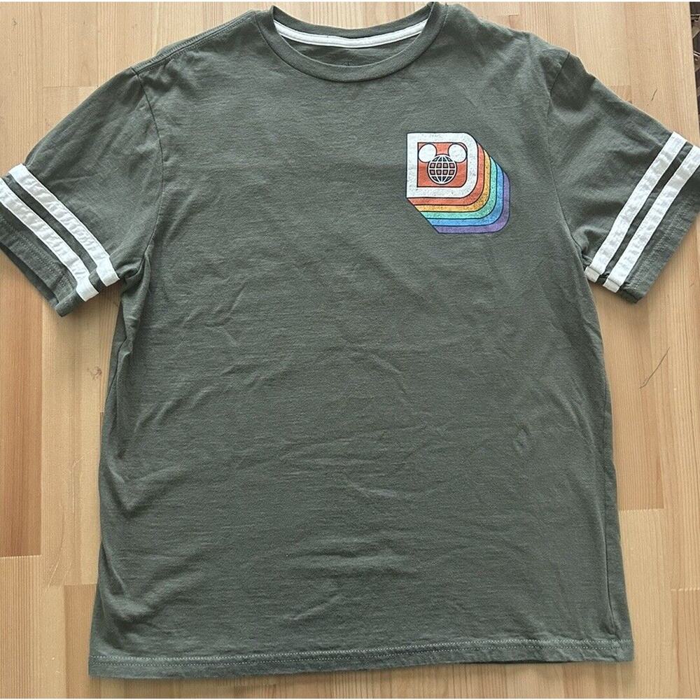Disney Parks Baseball Green Shirt Rainbow/ Pride Medium
